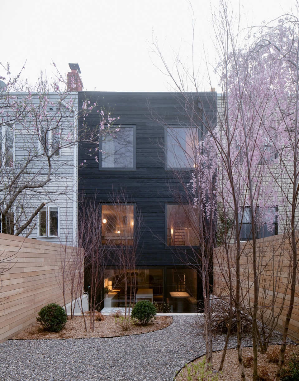 REAR FACADE - multi-level garden with trees and gravel